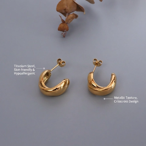 Vintage Titanium Steel Criss Cross Hoop Earrings 18K Gold Plated Elegant C Shape Minimalist Earrings For Women Fashion Jewelry