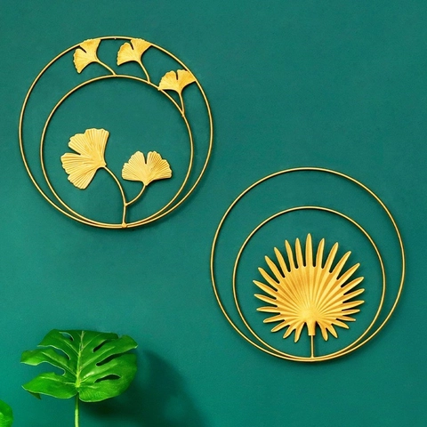 Golden Metal Leaf Wall Decor Iron Hanging Art Ornament For Living Room Bedroom Modern Light Luxury Nordic Style
