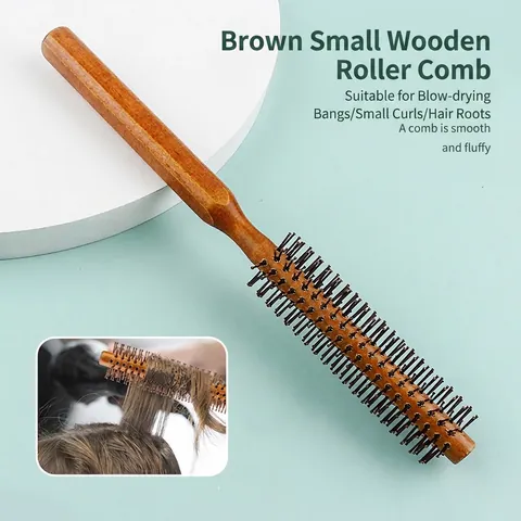 Spazzola Rotonda Per Capelli Manico In Legno Tubo Di Alluminio Setole Di Nylon Per Ricci Volume Styling Professionale