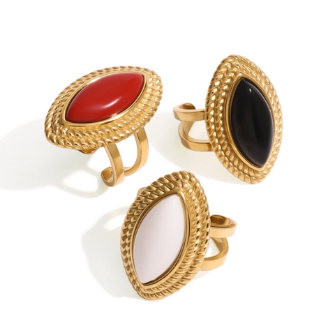 Marquise Achat Ring 18K Vergoldeter Edelstahl Verstellbarer Offener Ring Vintage Böhmischer Schmuck Für Frauen