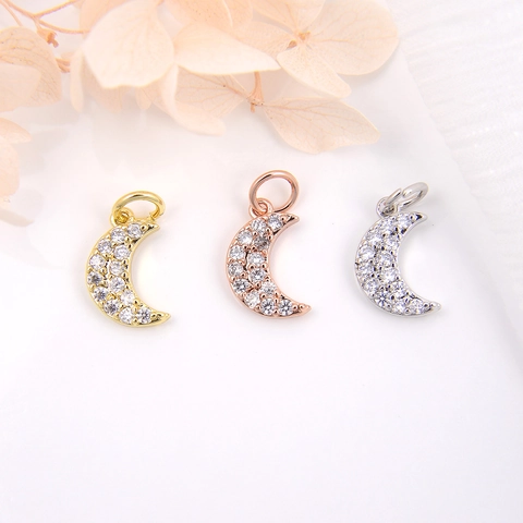 Ciondolo Charm Forma Luna Rame Micro Pavè Zirconia Per Creazione Gioielli Fai Da Te Bracciali Orecchini Stile Dolce