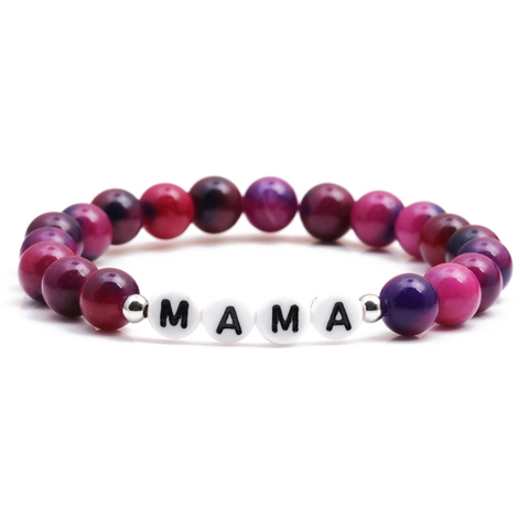 Bracelet Perles Fête Des Mères Pierre Naturelle Teintée Avec Perles Lettres MOM MAMA Style Marbre Rose Violet Femmes