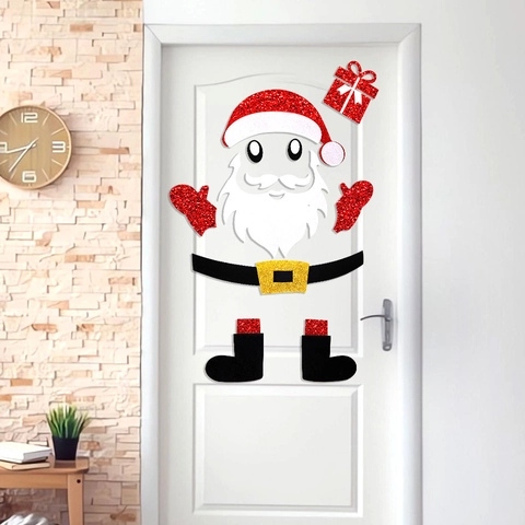 Adesivi Murali per Porte Fai da Te in Carta Luccicante Natalizia con Renne Babbo Natale Pupazzo di Neve Gingerbread Man