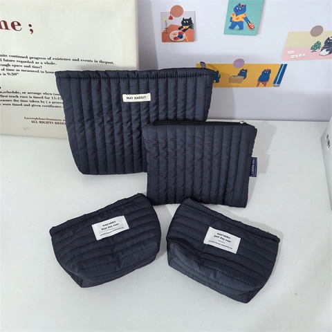 Borsa Trucco Trapuntata A Righe Grande Capacità Portatile Borsa Cosmetici Viaggio Organizzatore Tessuto Leggero