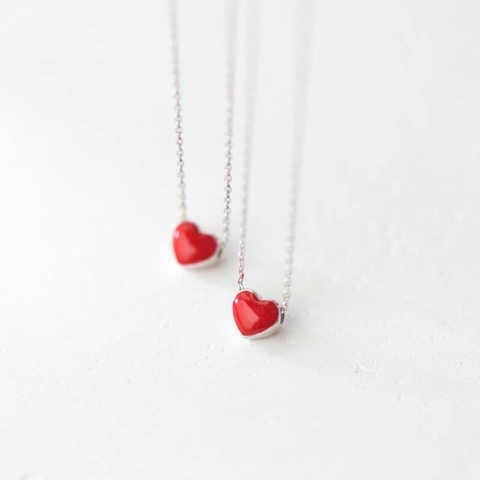 Collar Colgante Corazón Rojo Cobre Esmalte Simple Geométrico Cadena Clavícula Joyería Dulce Estilo Coreano Para Mujer