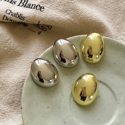 Orecchini A Lobo Ovali Grandi Con Perno In Argento Lega Galvanizzata Moda Retro Minimalista Per Donne