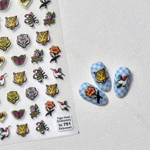 Pegatinas De Arte De Uñas En Relieve Estilo Bordado Animal Flor Textura Adhesivo Manicura DIY Calcomanías Estilo Japonés