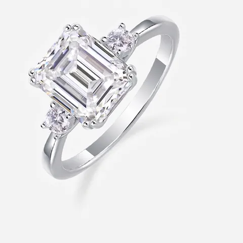Moissanite Ring 925 Sterling Silver Three Stone Engagement Wedding Anniversary Luxury Elegant Classic Jewelry For Women