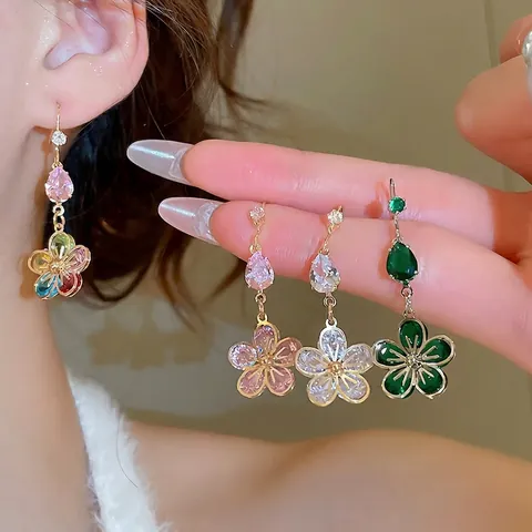 Collier Et Boucles D'oreilles Fleur Goutte D'eau En Cuivre Zircon Bijoux De Luxe Élégants Pour Femmes
