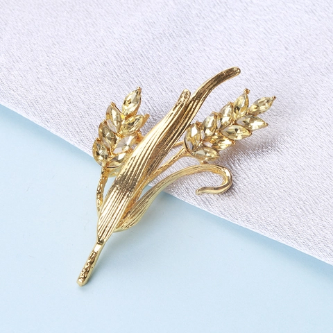 Elegante Spilla a Spiga di Grano Dorata per Donna in Lega con Strass Intarsiati Spilla per Abiti e Sciarpe Accessori Gioielli