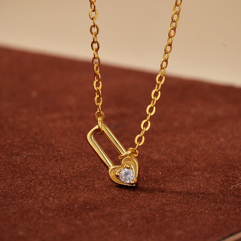 925 Sterling Silver Heart Lock Pendant Necklace 18K Gold Plated Zirconia Inlaid Clavicle Chain Minimalist Jewelry For Women