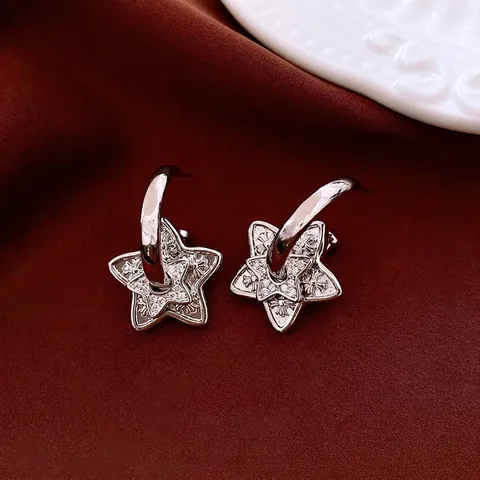 Pendientes De Aro De Estrella Retro Con Poste De Plata Cobre Circonita Relieve Floral Cruciforme Estilo Lujo Para Mujer