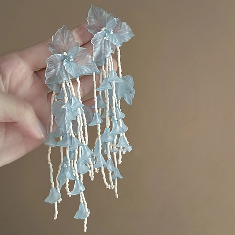 Pendientes Largos De Borla De Flores Para Mujer Pétalos De Acrílico Esmerilado Con Poste De Plata Esterlina 925