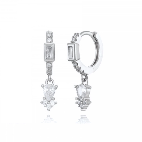 Luxury Copper Zirconia Water Drop Hoop Earrings With Silver Earring Post Vintage Geometric U-Shaped Earrings For Women