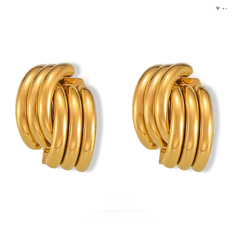 Boucles Oreilles Stud En Acier Titane Torsadé Multicouche Géométrique Pour Femmes Doré Poli Design De Nœud Nervuré