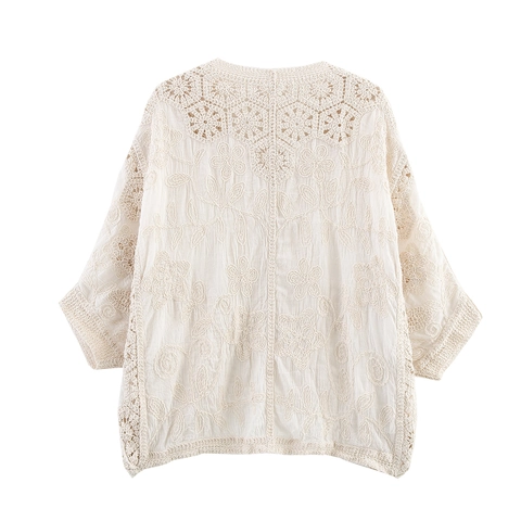 Women Crochet Cardigan Sweater Hollow Out Floral Embroidery V Neck Button Down Bohemian Vintage Knit Tops Mori Girl