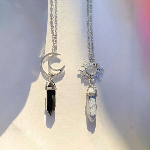 Sun And Moon Pendant Necklaces Alloy With Hexagonal Column Synthetic Stone For Couples Friends Bohemian Style