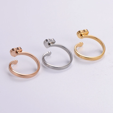Anillo Corazón Acero Inoxidable 316L Esmalte Negro Zirconia Ajustable Abierto Joyería Moda Para Mujeres