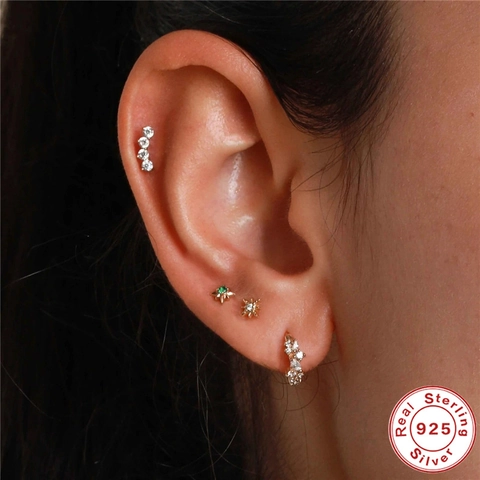 925 Sterling Silber Smaragdgrün Zirkonia Stern Barbell Ohrringe Vergoldet Geometrische Hoop Ohrstecker Für Damen Schmuck