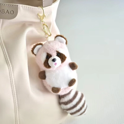 Cute Cartoon Raccoon Plush Keychain With Long Striped Tail Soft Stuffed Animal Doll Bag Charm For Backpack Decoration