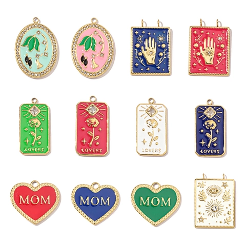 Edelstahl Anhänger Bunte Emaille Schmetterling Blume Herz MOM LOVERS Charms Für DIY Schmuckherstellung Französischer Stil