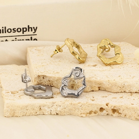 Irreguläre Hohle Lava Textur Ohrstecker Titanstahl Französisch Vintage Minimalistisch Geometrisch Schmuck Damen
