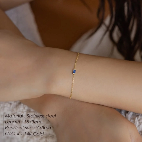 French Vintage Stainless Steel Bracelet For Women Square Zirconia Birthstone Bracelet Fashion Elegant Adjustable Jewelry Gift