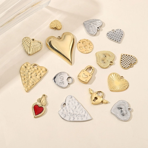 Ciondoli A Cuore Con Ali E Lucchetto Acciaio Inossidabile DIY Charms Per Creazione Gioielli Vintage Love Lucidati A Specchio