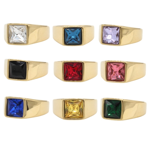 Anello Sigillo Vintage Acciaio Al Titanio Zirconia Quadrata Fascia Larga Gioielli Geometrici Semplici Per Uomini Donne