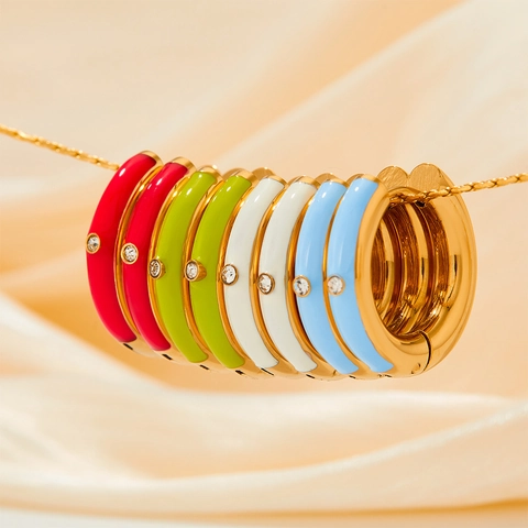 Edelstahl Creolen Candy Emaille Farbe Mit Einzelnem Zirkon Minimalistischer Vintage Stil Für Frauen
