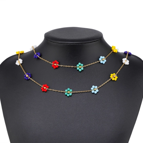 Jewelry Making Chain Stainless Steel Gold Plated Woven Colorful Flower Beads For DIY Necklace Bracelet Handmade Accessories