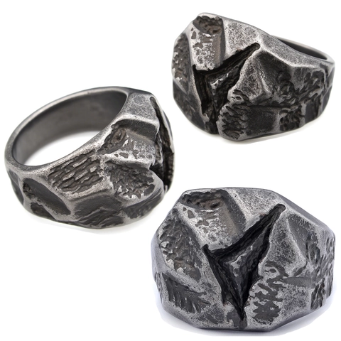 Vintage Industrial Rock Texture Ring Distressed Stainless Steel Gothic Punk Band Jewelry For Men Women Unisex