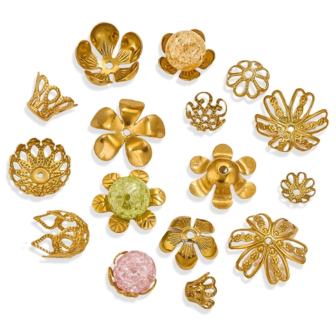 Capuchones De Cuentas De Flor Acero Inoxidable Chapados En Oro Para Joyería DIY Accesorios Para Pulseras Y Collares