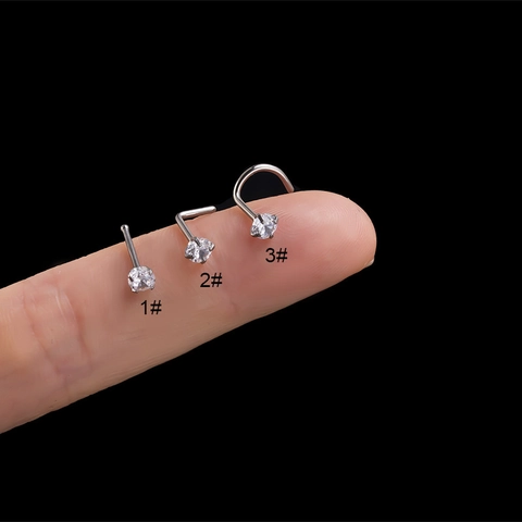 Pendientes De Nariz De Titanio G23 F136 Circonita Cúbica Recto Forma De L Y Tornillo Joyas Para Piercing Moda Minimalista