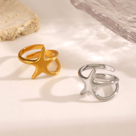 Starfish Open Ring Stainless Steel Adjustable Minimalist Sea Star Finger Jewelry For Women Fashion Chic