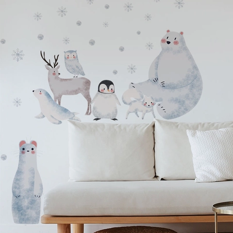 Autocollants Muraux Animaux Polaires Aquarelle Décalcomanies PVC Amovibles Pour Décoration Chambre Enfant Ours Polaire Pingouin