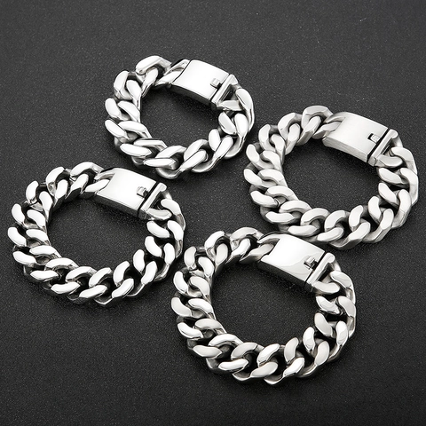 Herren Panzerarmband 316L Edelstahl Schwer Poliert Matt Silber Gold Ton Punk Streetwear Schmuck