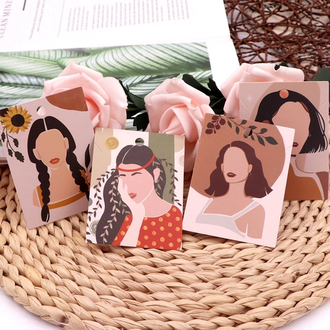 Earring Necklace Display Cards Paper Cardboard Jewelry Packaging Abstract Female Illustration Portrait Hanging Hole