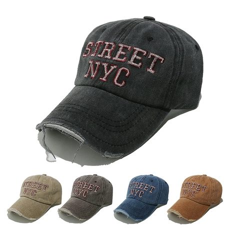 Cappello Da Baseball In Cotone Lavato Distressed NYC Ricamo Lettere Regolabile Vintage Streetwear Cappello Sole Unisex