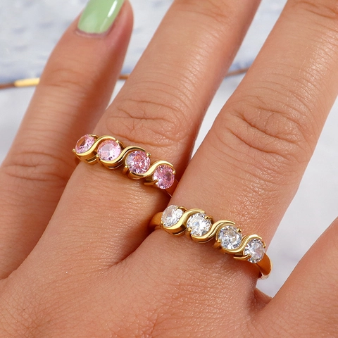 Minimalistische Roestvrijstalen Zirconia Ring Voor Dames Meisjes Verguld Golf Geometrisch Strass Mode Sieraden Cadeau