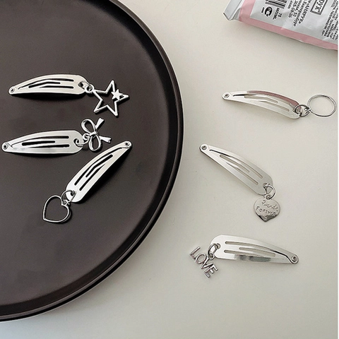 Mollette Per Capelli Snap In Metallo Con Pendenti Cuore Stella Croce Tono Argento Oro BB Clips Y2K Accessori Punk Per Donne Ragazze