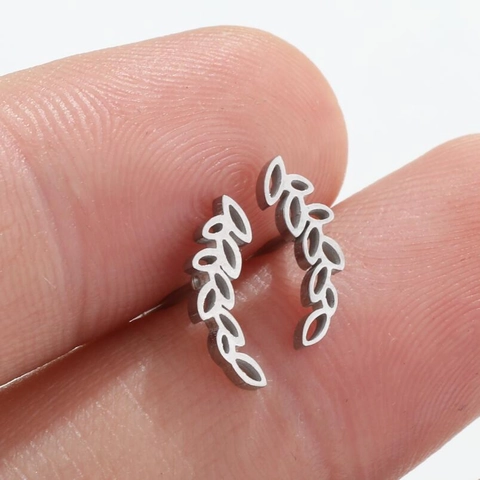 Stainless Steel Leaf Stud Earrings Minimalist Branch Shaped Electroplated Fashion Jewelry For Women