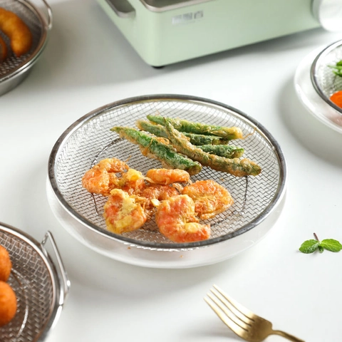 Round Stainless Steel Oil Filtering Tray With Mesh Rack Frying Basket Cooling Drain Plate Kitchen BBQ