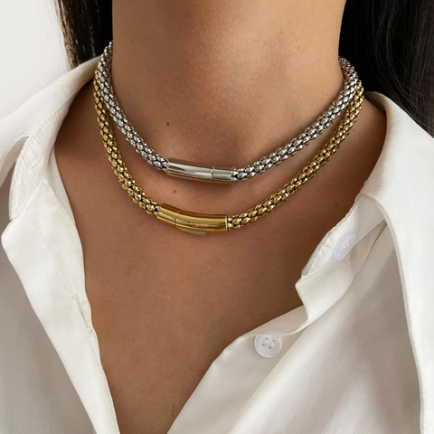 Edelstahl Popcorn Kette Halskette 18K Vergoldet Wasserdicht Dicke Choker Minimalist Streetwear Schmuck Für Damen