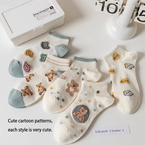 Damen Knöchelsocken Baumwolle Polyester Cartoon Bär Druck Atmungsaktiv Niedrig Geschnitten Lässig Süßer Stil