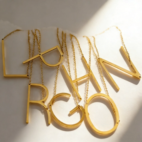 Collar Con Colgante De Letra Inicial Moda Simple Acero Inoxidable Chapado En Oro De 18K Joyas Para Mujeres Hombres