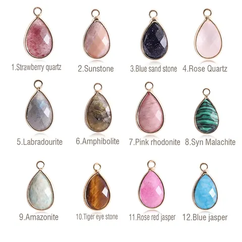 Wassertropfen Edelstein Anhänger Facettierter Naturkristall Metallrand Charme Für DIY Schmuckherstellung Zubehör