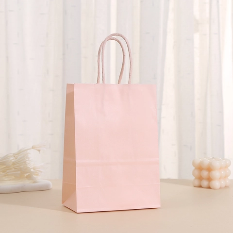 Macaron Color Paper Gift Bags With Handles Minimalist Solid Color Cardboard Packaging Bags For Wedding Party Shopping