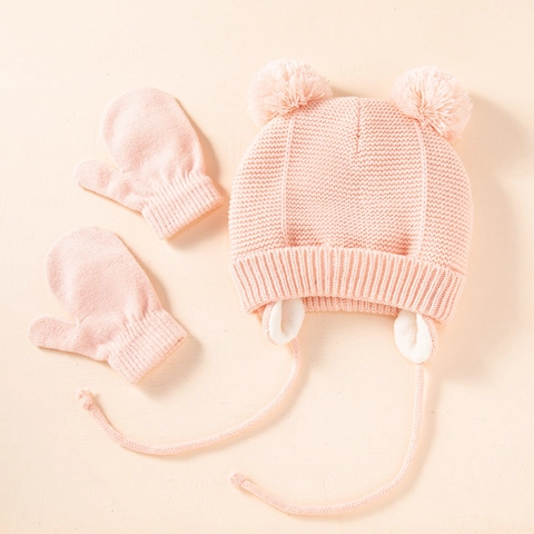 Kinder Kleinkind Winter Strickmütze Und Fausthandschuhe Set Fleecegefüttert Warme Beanie Mit Bommeln Ohrenklappe Mütze Outdoor Baby Zubehör