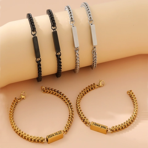 Minimalist Stainless Steel Bracelet With 18K Gold Plated ID Bar Cuban Link Chain For Men Women Couples Industrial Style
